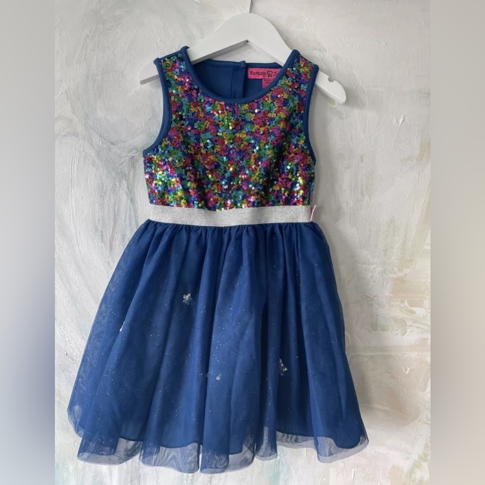 Betsey Johnson X JoJo Siwa girls dress Size 4 Blue Glitter & Sequins Bargains
